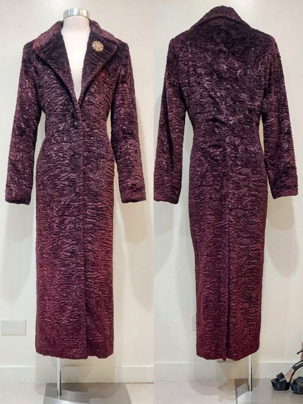 💋ABSOLUTELY STUNNING!💋VTG Persian Lamb Texured Fur Maxi Coat in Deep Purple